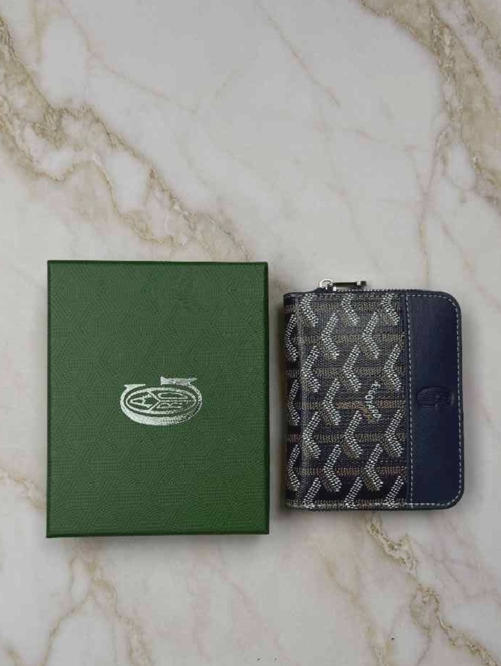 Men's Navy and Brown Patterned Zip Card Holder